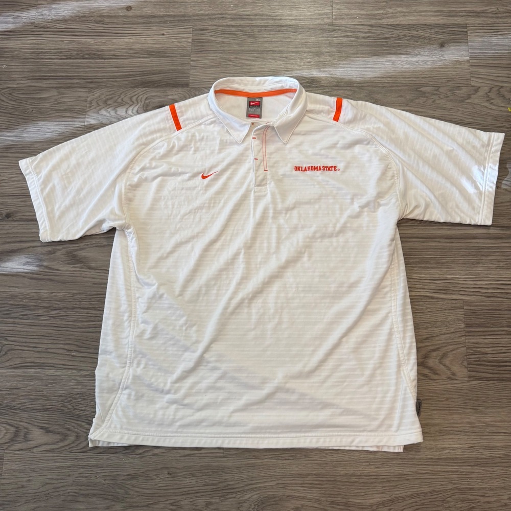Vintage Y2K Nike Team Oklahoma State Cowboys Polo Shirt White Orange Mens XL